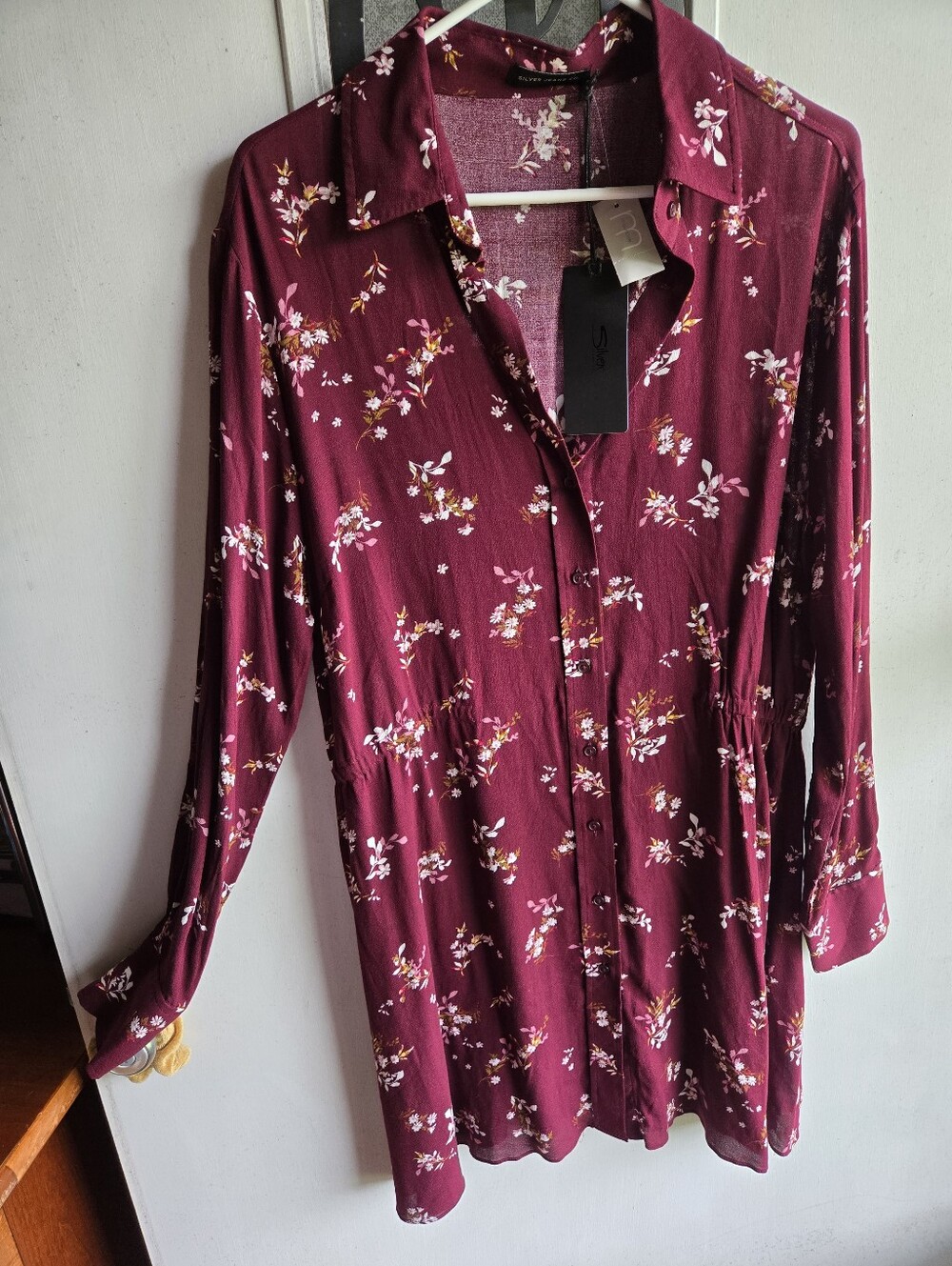 Silver Jeans Co Burgundy Floral Button-Up Shirt Dress NWT